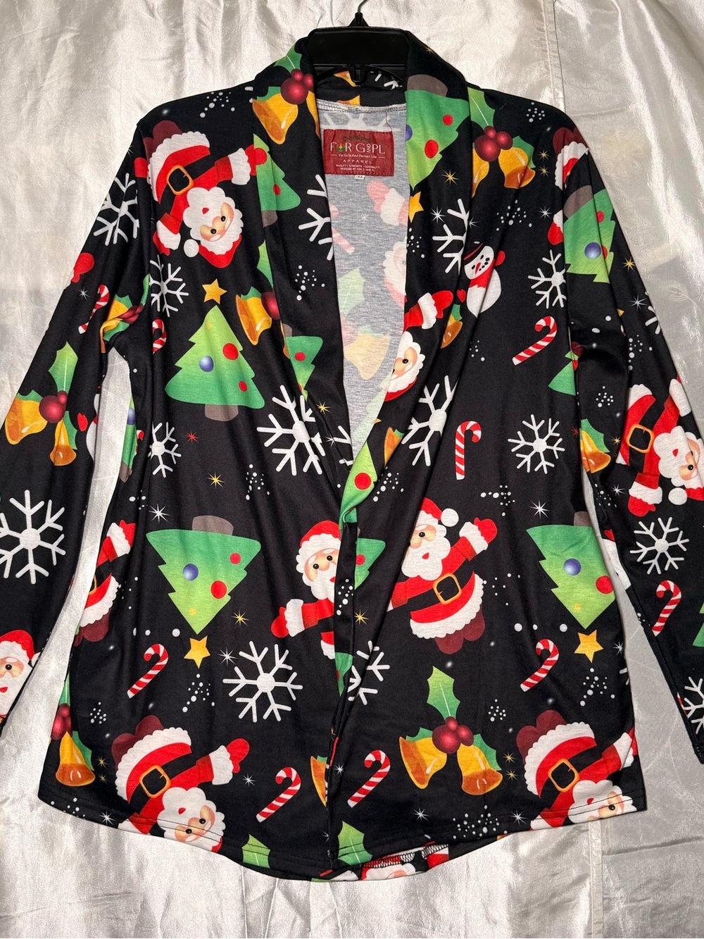 Festive Black Christmas Print Cardigan -